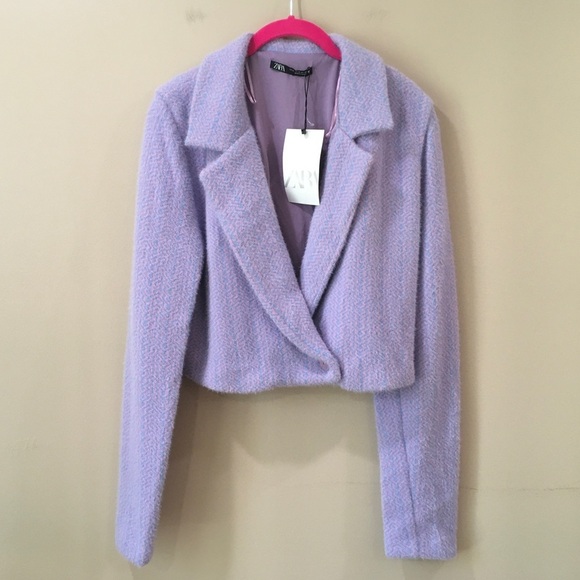 ZARA cropped jacket BLUE People  FAUX Fur Fuzzy Bloggers - Picture 1 of 9